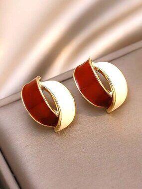 Ashlyn Ellie Artiste Petal Earrings Soft White and Deep Red on Gold Gift Boxed